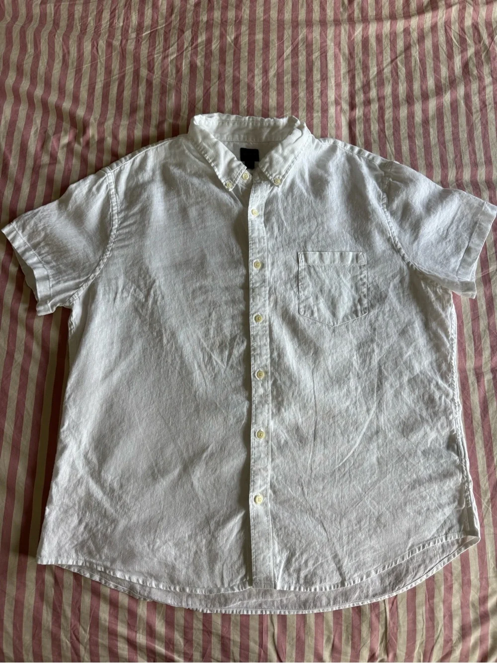 J. Crew White Short Sleeve Linen-Blend Button-Down Shirt